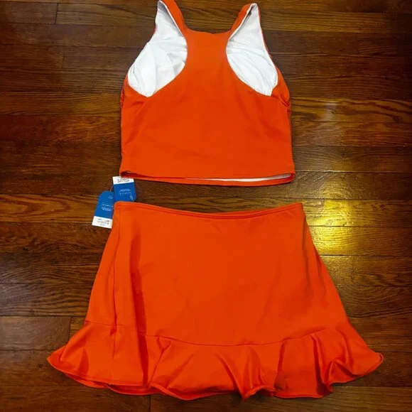 Land's End Papaya Orange Swim Skirt (8) & Tankini Top (10) Set NWT - Picture 8 of 10